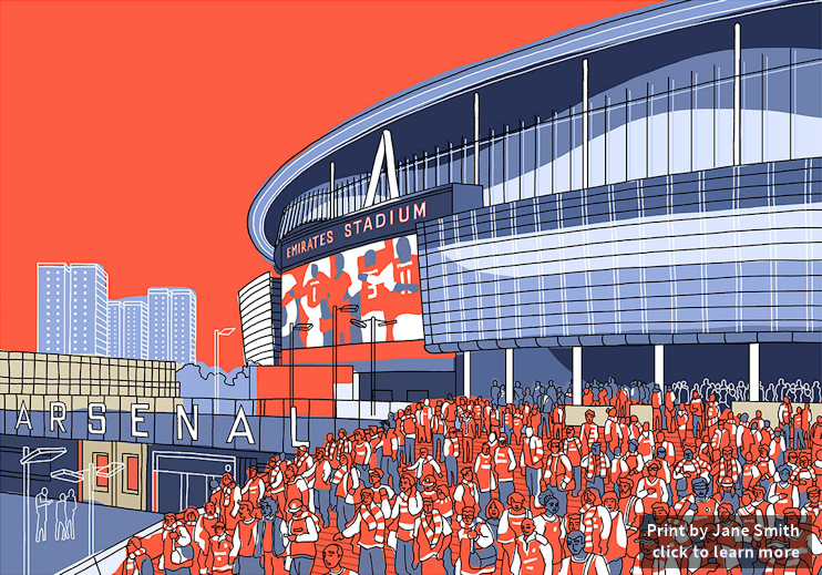 Arsenal, Emirates Stadium, © Jane Smith, click to learn more on Etsy