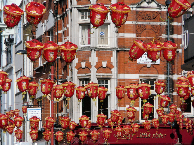 The corner of Lisle Street and Wardour Street at Chinese New Year