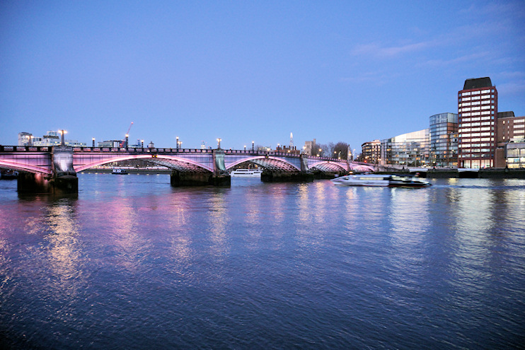 Hidden London: Lambeth Bridge photographed in 2023 with an Uber Boat approaching